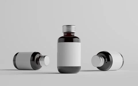 Cold Brew Coffee Amber / Brown Small Glass Bottle Packaging Mockup - Three Bo Stock Illustration