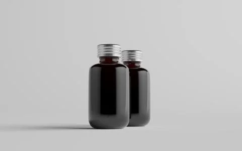 Cold Brew Coffee Amber / Brown Small Glass Bottle Packaging Mockup - Two Bott Stock Illustration