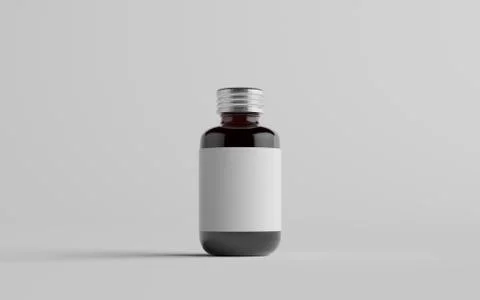 Cold Brew Coffee Amber / Brown Small Glass Bottle Packaging Mockup - One Bott Stock Illustration