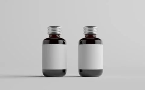 Cold Brew Coffee Amber / Brown Small Glass Bottle Packaging Mockup - Two Bott Stock Illustration