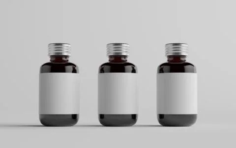 Cold Brew Coffee Amber / Brown Small Glass Bottle Packaging Mockup - Three Bo Stock Illustration
