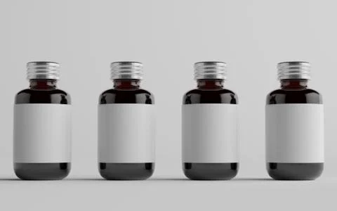 Cold Brew Coffee Amber / Brown Small Glass Bottle Packaging Mockup - Multiple Stock Illustration