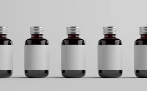 Cold Brew Coffee Amber / Brown Small Glass Bottle Packaging Mockup - Multiple Stock Illustration