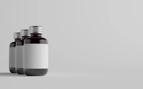 Cold Brew Coffee Amber / Brown Small Glass Bottle Packaging Mockup - Three Bo Stock Illustration