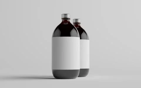 Cold Brew Coffee Amber / Brown Large Glass Bottle Packaging Mockup - Two Bott Stock Illustration