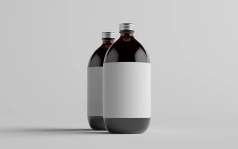 Cold Brew Coffee Amber / Brown Large Glass Bottle Packaging Mockup - Two Bott Stock Illustration