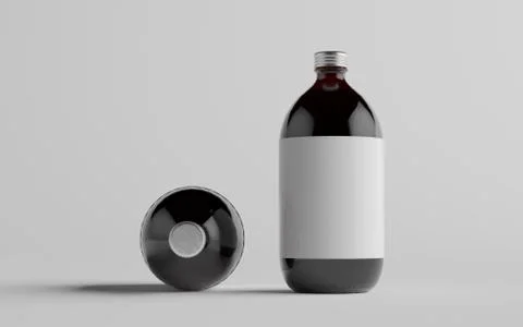 Cold Brew Coffee Amber / Brown Large Glass Bottle Packaging Mockup - Two Bott Stock Illustration