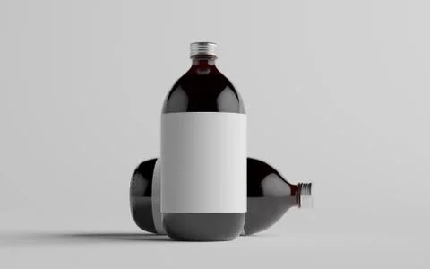 Cold Brew Coffee Amber / Brown Large Glass Bottle Packaging Mockup - Two Bott Stock Illustration