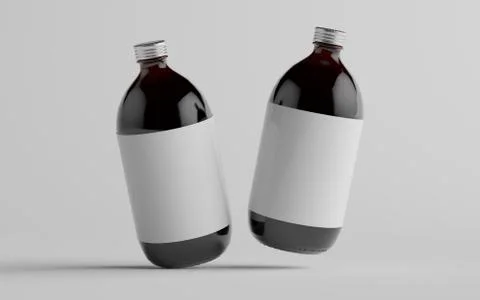 Cold Brew Coffee Amber / Brown Large Glass Bottle Packaging Mockup - Two Bott Stock Illustration