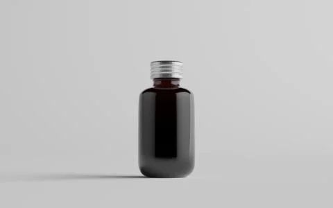 Cold Brew Coffee Amber / Brown Small Glass Bottle Packaging Mockup - One Bott Stock Illustration