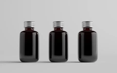 Cold Brew Coffee Amber / Brown Small Glass Bottle Packaging Mockup - Three Bo Stock Illustration