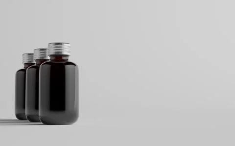 Cold Brew Coffee Amber / Brown Small Glass Bottle Packaging Mockup - Three Bo Stock Illustration