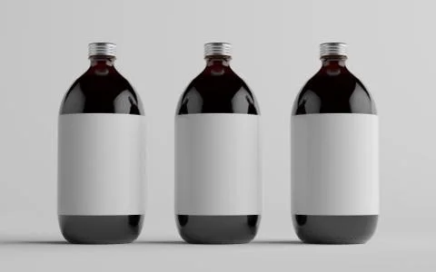Cold Brew Coffee Amber / Brown Large Glass Bottle Packaging Mockup - Three Bo Stock Illustration