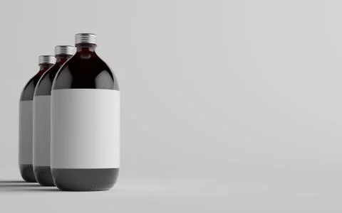 Cold Brew Coffee Amber / Brown Large Glass Bottle Packaging Mockup - Three Bo Stock Illustration