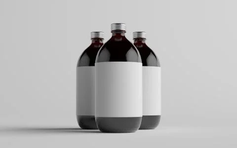 Cold Brew Coffee Amber / Brown Large Glass Bottle Packaging Mockup - Three Bo Stock Illustration