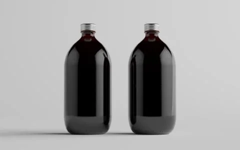 Cold Brew Coffee Amber / Brown Large Glass Bottle Packaging Mockup - Two Bott Stock Illustration