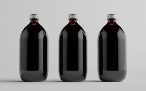 Cold Brew Coffee Amber / Brown Large Glass Bottle Packaging Mockup - Three Bo Stock Illustration
