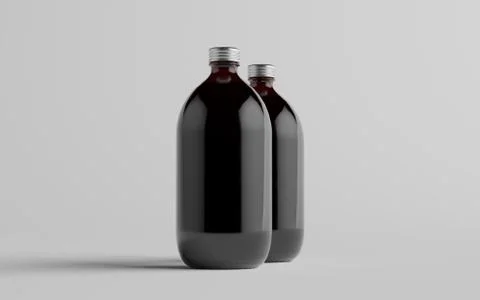 Cold Brew Coffee Amber / Brown Large Glass Bottle Packaging Mockup - Two Bott Stock Illustration