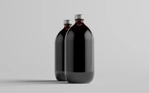 Cold Brew Coffee Amber / Brown Large Glass Bottle Packaging Mockup - Two Bott Stock Illustration