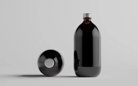 Cold Brew Coffee Amber / Brown Large Glass Bottle Packaging Mockup - Two Bott Stock Illustration