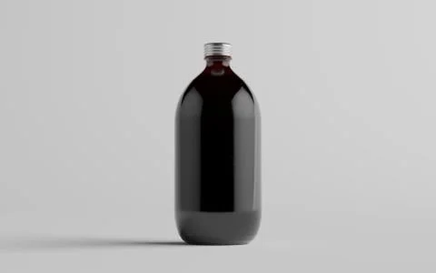 Cold Brew Coffee Amber / Brown Large Glass Bottle Packaging Mockup - One Bott Stock Illustration