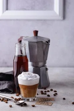 Cold brew coffee with cold foam. Stock Photos