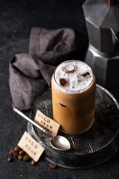 Cold brew coffee with cold foam. Stock Photos
