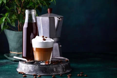 Cold brew coffee with cold foam. Stock Photos