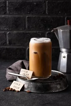 Cold brew coffee with cold foam. Stock Photos