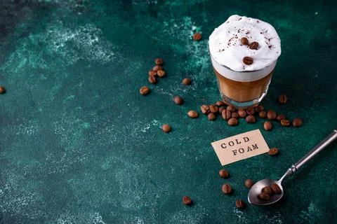 Cold brew coffee with cold foam. Stock Photos