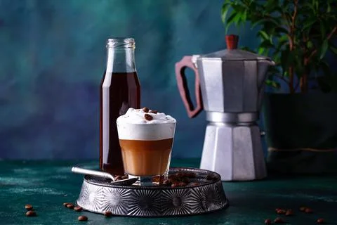 Cold brew coffee with cold foam. Stock Photos