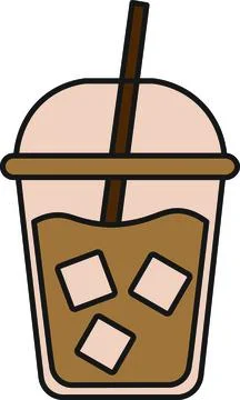 Cold Brew Coffee, Iced Latte, Plastic Cup with Straw Stock Illustration