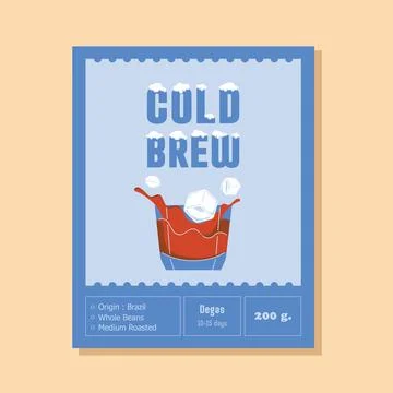 Cold brew coffee label with ice cube Stock Illustration