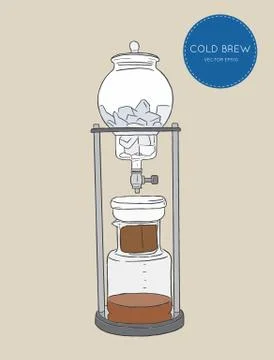 Cold Brew Coffee Makers for coffee shop , brewing coffee machine sketch vecto Stock Illustration