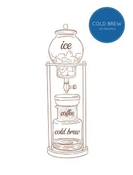 Cold Brew Coffee Makers for coffee shop , brewing coffee machine sketch vecto Stock Illustration