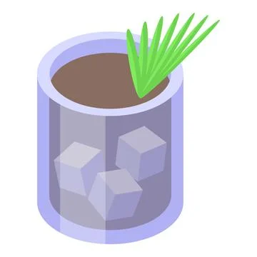 Cold brew coffee showing refreshing beverage with ice cubes and palm leaf Stock Illustration