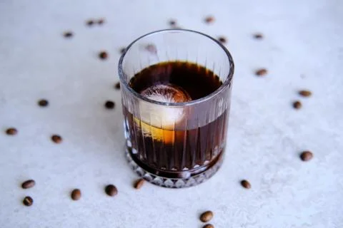 Cold Brew Coffee with two ice cubes, refreshing cold caffeine boost Stock Photos
