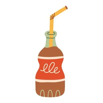 Cold brew iced coffee glass bottle with a straw vector illustration. Flat sweet Stock Illustration
