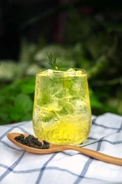Cold brew tea refreshing in a clear glass with ice Stock Photos
