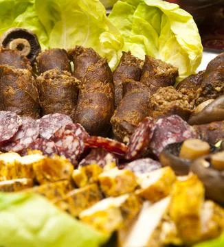 Cold buffet with sausages Stock Photos