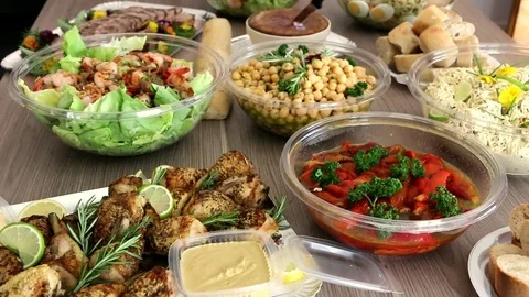 Cold buffet with varied dishes. Stock Footage 109547144
