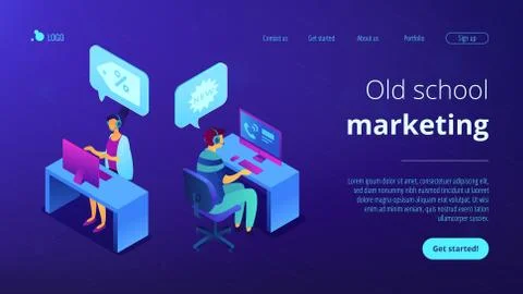 Cold calling isometric 3D landing page. 스톡 일러스트