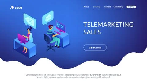 Cold calling isometric 3D landing page. Illustrazione stock
