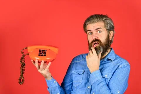 Cold Calling Scripts. Outdated technology. Manager phone dialog communication Stock Photos