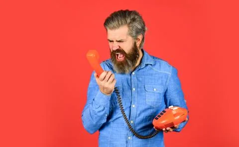 Cold Calling Scripts. Outdated technology. Manager phone dialog communication Stock Photos