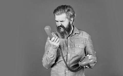 Cold Calling Scripts. Outdated technology. Manager phone dialog communication Stock Photos
