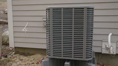 Cold Climate Heat Pump Orbit in to condenser grill camera movement Stock Footage 164468378