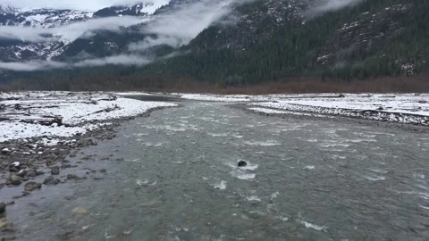 Cold cloudy day in the Lower Squamish River in South British Columbia in Canada. Stock Footage 330974040