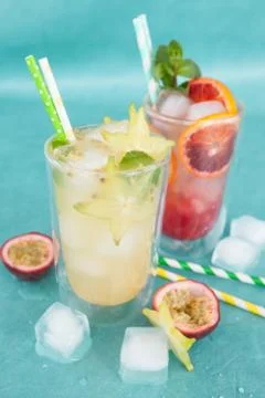 Cold cocktail with starfruit Stock Photos