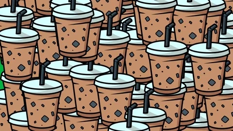Cold coffee cup transition animation appears filling the green screen Stock Footage 330443027